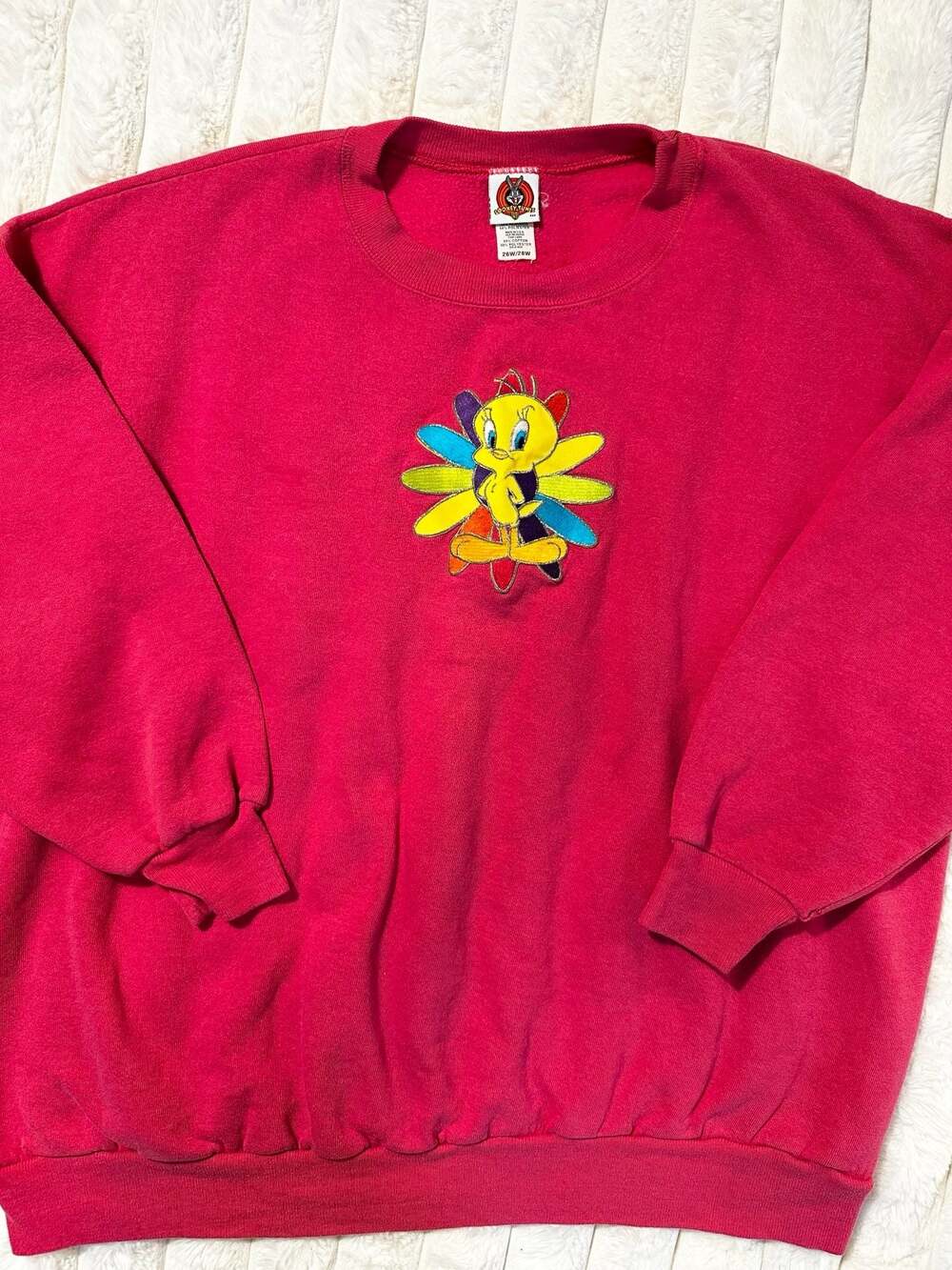 Women's Vintage 90's Looney Tunes Tweety Bird Pink Crewneck Sweatshirt Sz 4XL